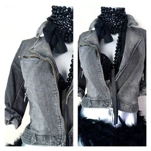 ZARA WOMAN Cropped Black/Gray Washed Distressed Denim Jacket